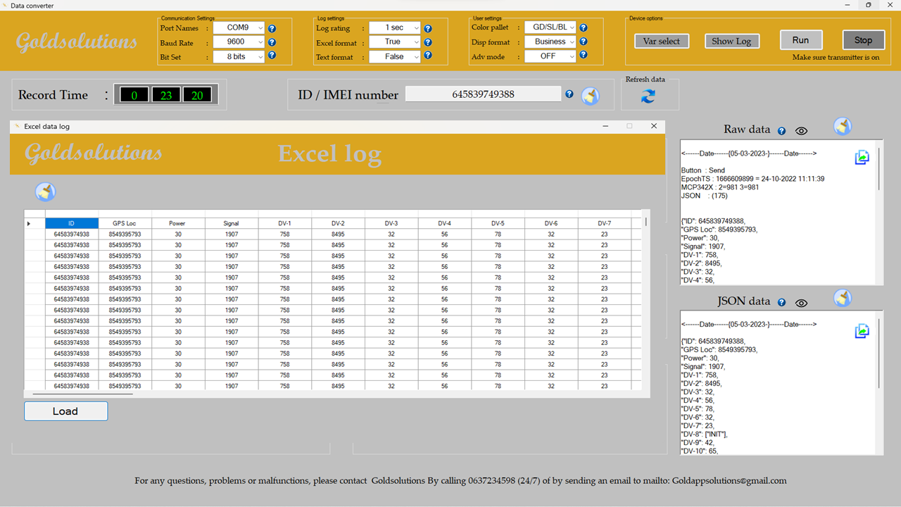 Afbeelding van een iun geladen data in het data convert programma.